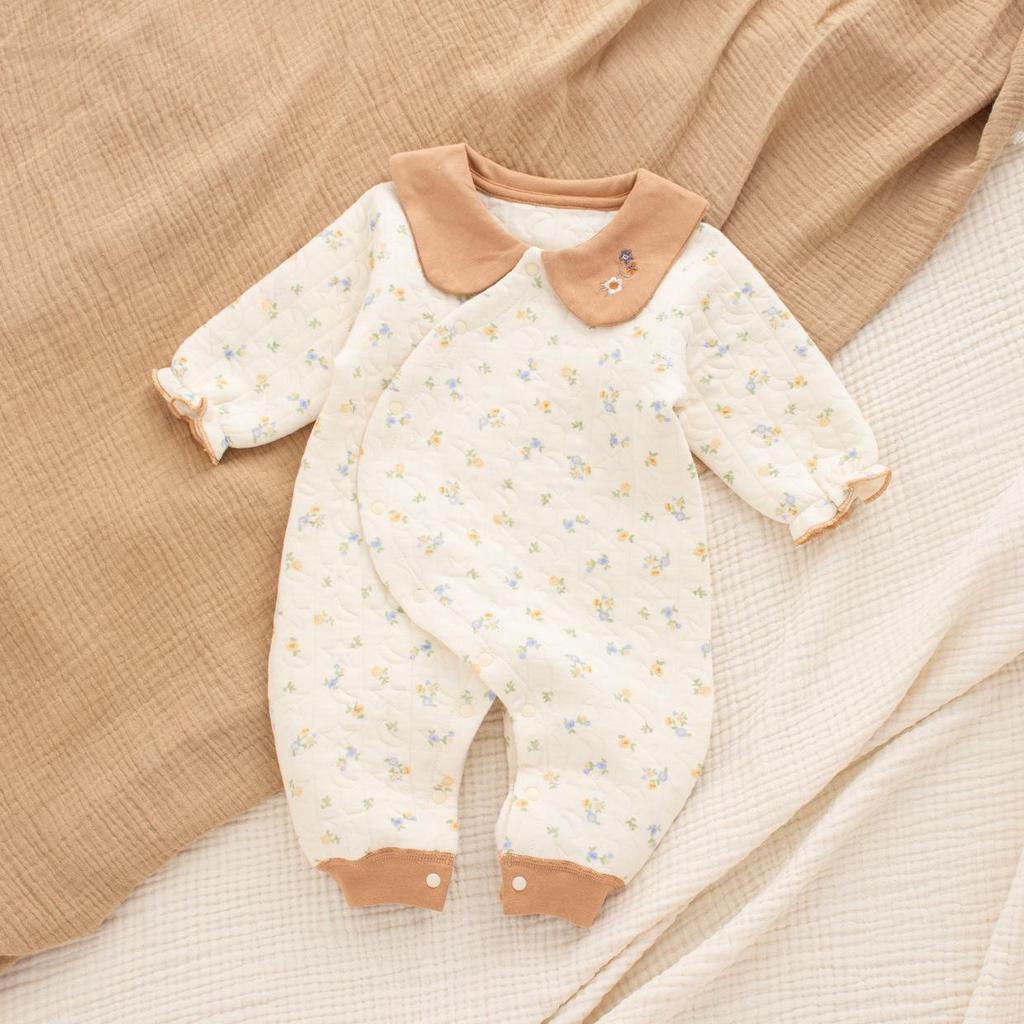 Infant Quilted Cotton Romper: Autumn-Winter, Warm Three-Layer Design, Size 90, Stylish & Cozy