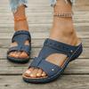 Solid Color Retro Thick-soled Wedge Heel Hollow Metal Rivet Car Line Slippers Women's Large Size Women's Sandals