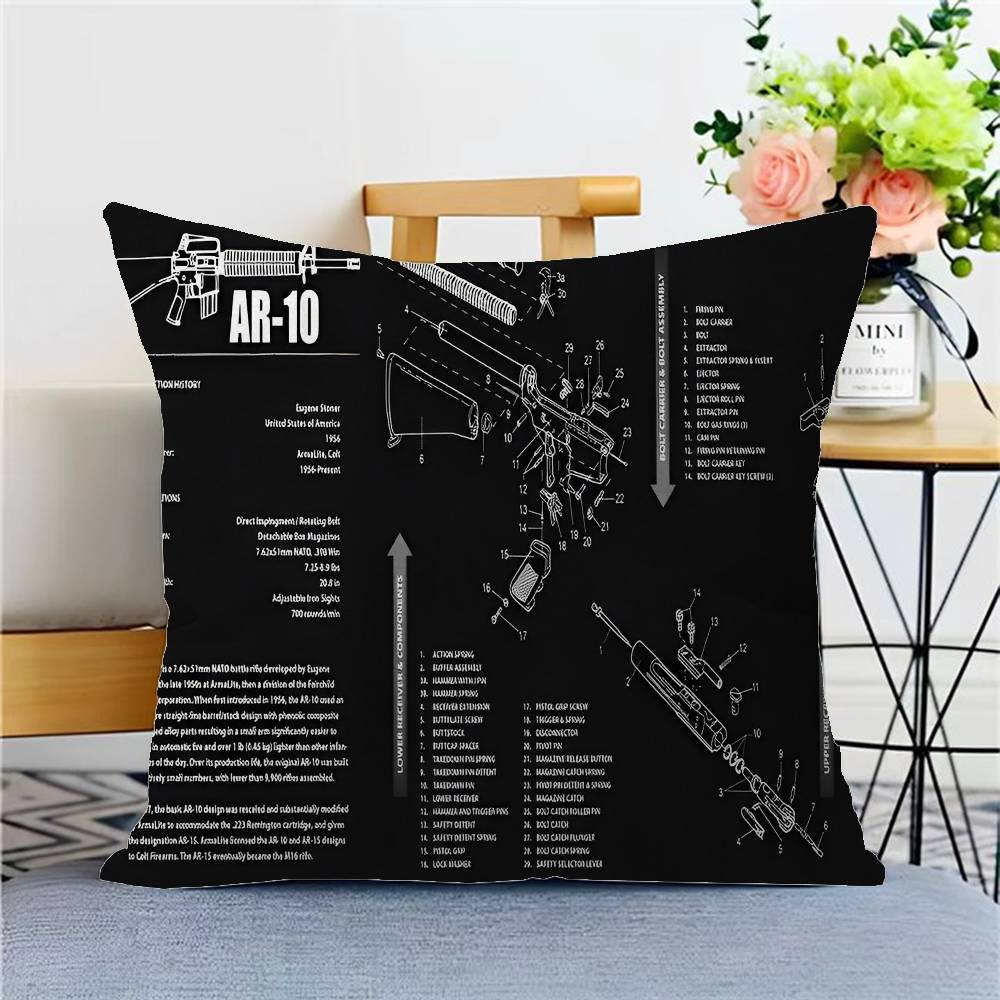 Black Ar 15 Ak47 Gun Cushion Cover Polyester Sofa Cushions Decorative Throw Pillows Home Decoration Pillowcover