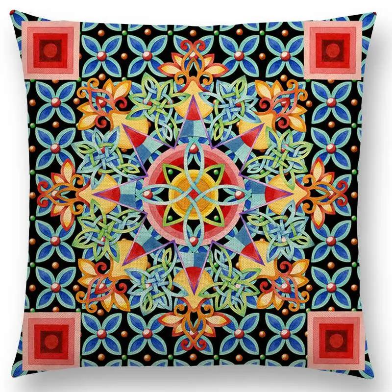 Beaux Art Boho Millefiori Geometric Floral Pattern Festival Mandala Elizabethan Pastel Flowers Cushion Cover Sofa Pillow Case