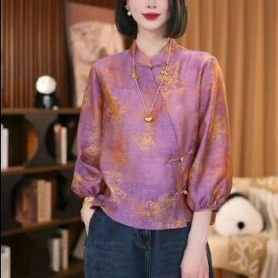 

Spring Wear: 50-Year-Old Mother s Loose Round Neck Long Sleeve Plus Size Top for Middle-Aged and Elderly Women 2XL