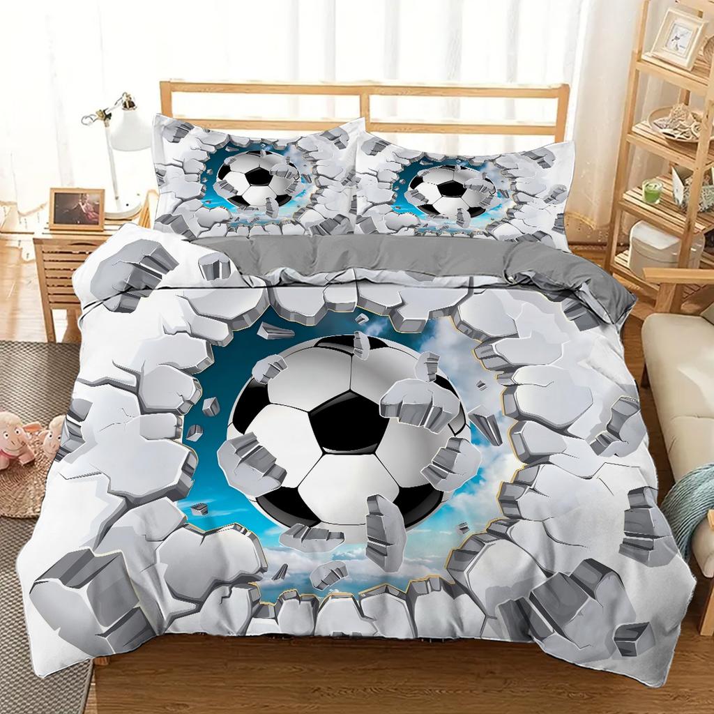 Football Hitting Wall Pattern 3D Visual Effect Print Quilt Cover Cool Sports Style Bedding Set Polyester Comfortable Duvet Cover