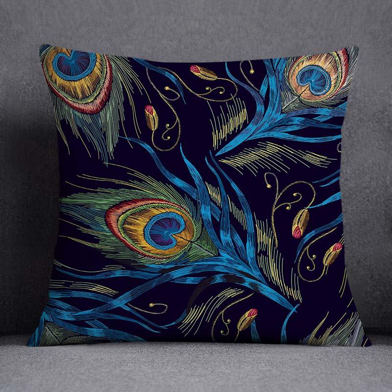 Dekorativní povlak na polštář se vzorem pavího peří Čtvercový povlak na polštář pro domácí kancelář Dekorativní povlak na polštář 45cm*45cm