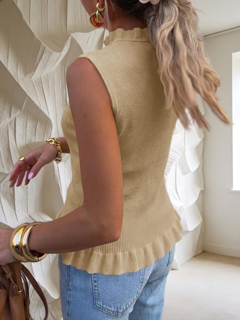 Women's Sleeveless Sweater Vest Ruffle Button Down Knit Tank Top