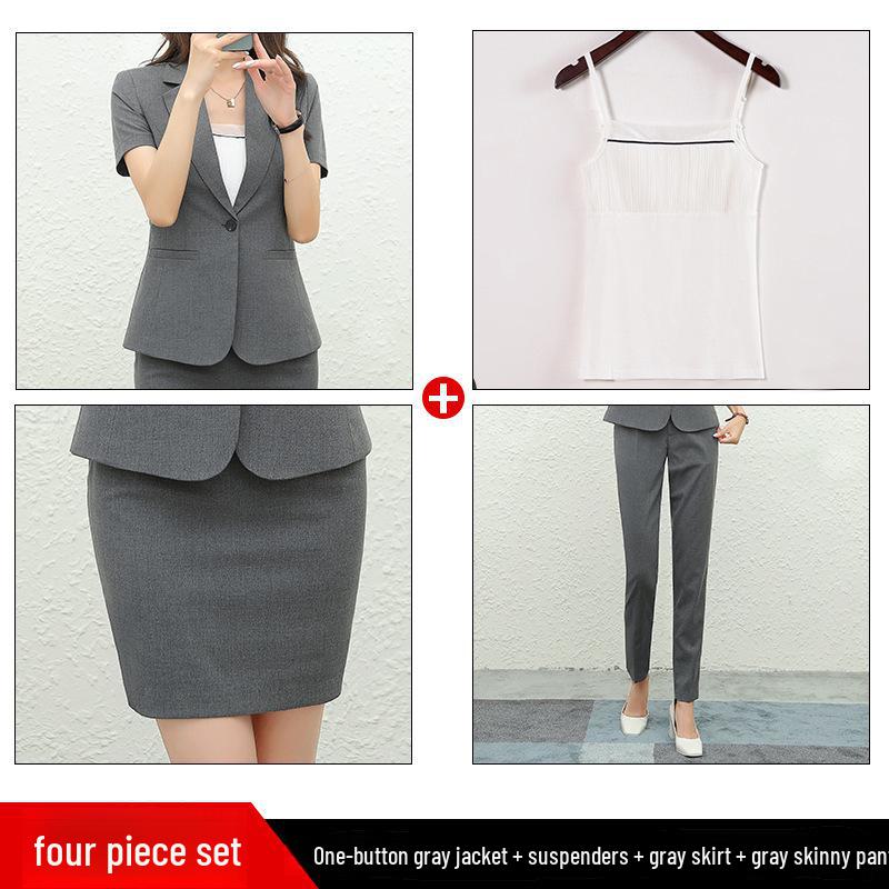 Traje Profesional de Verano para Mujer: Blazer formal de manga corta con falda o pantalones