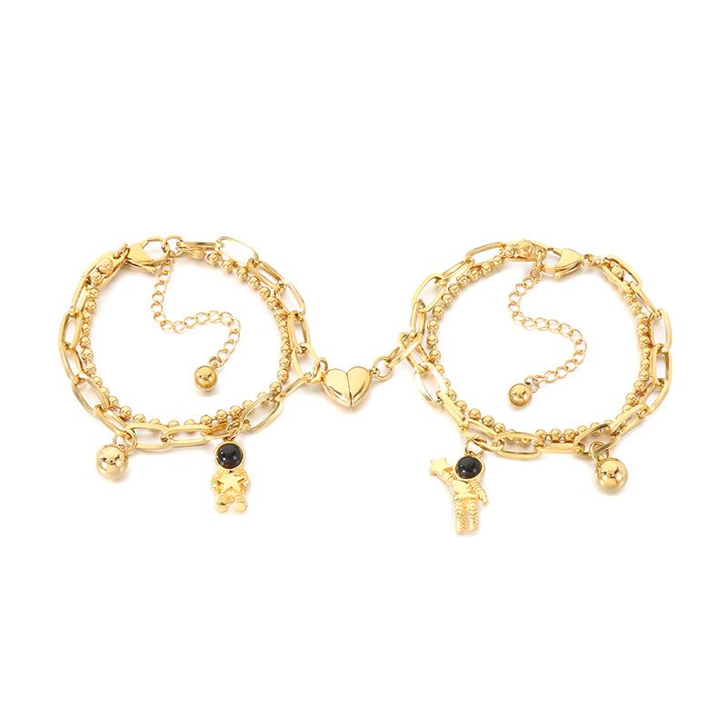 2026 Simple Fashion Astronaut Star-holding Double-layer Chain Love Attracts Couple Bracelet