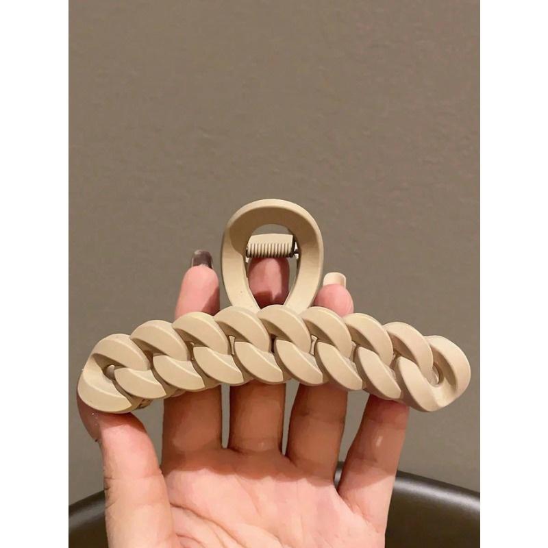 

1pc Women Black, White, Khaki, Brown Large Size Lightweight Plastic Hair Clips, Fashionable, Elegant, Simple Solid Color Hair Claws Suitable