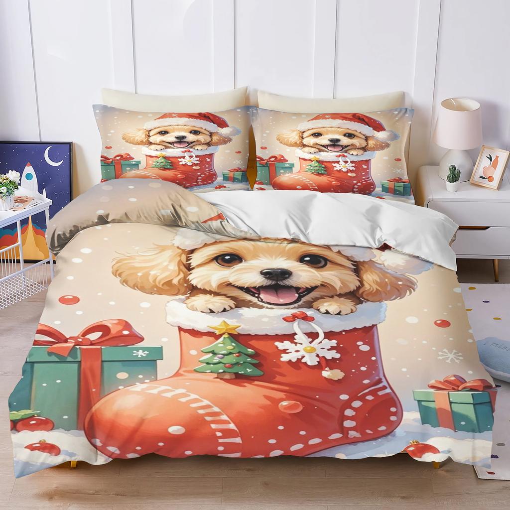 Christmas Gifts Pet dog Bedding Set Duvet Cover 100% Polyester Suitable For Children And Adults 3-Piece Set 1 Quilt Cover