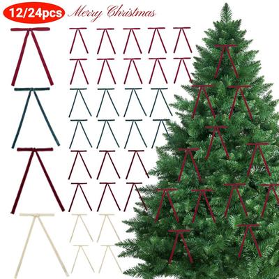 12/24pcs Christmas Velvet Bows Christmas Tree Decoraitve Bows DIY Beauty Knots for Wreath Decor Gift Wrapping Christmas Ornament