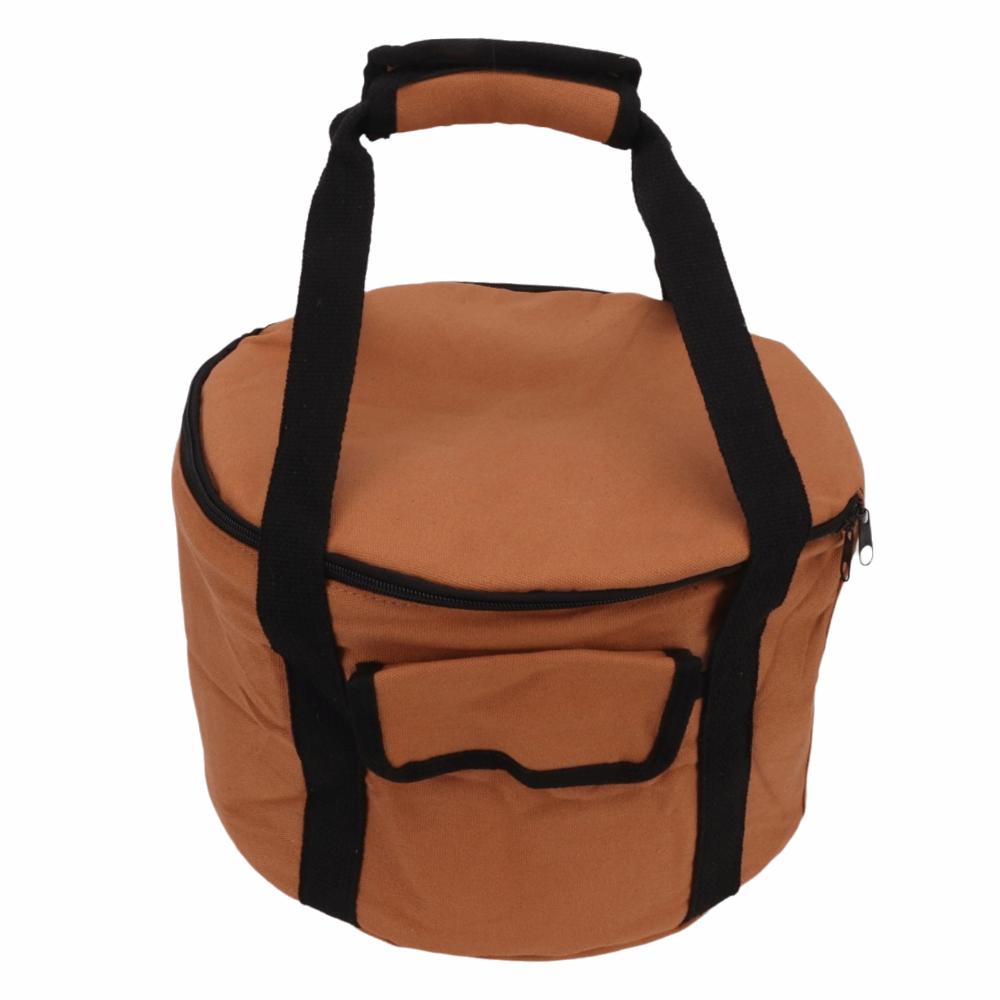 18.4L Camping Tableware Storage Bag Large Capacity Canvas Picnic Storage Container Waterproof Round Barbecue Storage Pouch