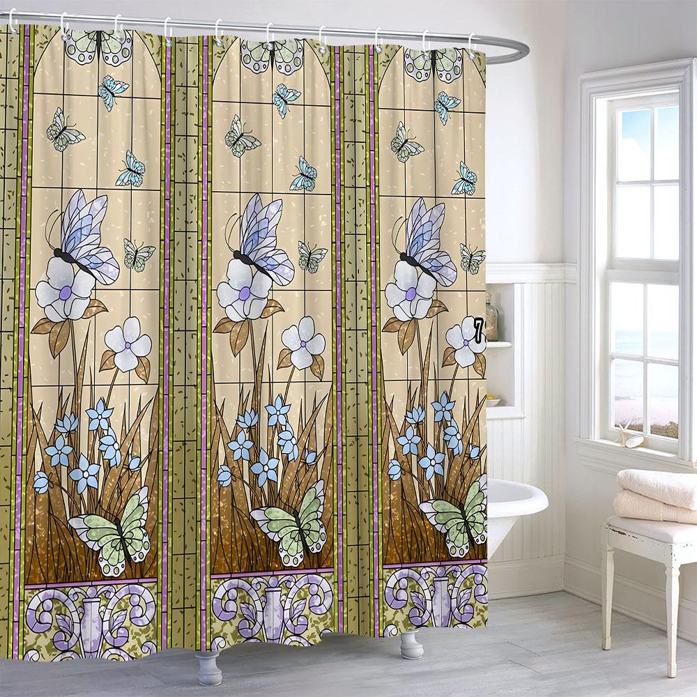 Zelená zahradní sprchová závěs Barevný motýl Květinová sprchová závěs sada Pro koupelnu Moderní design Koupelnové závěsy Koupelnová dekorace
