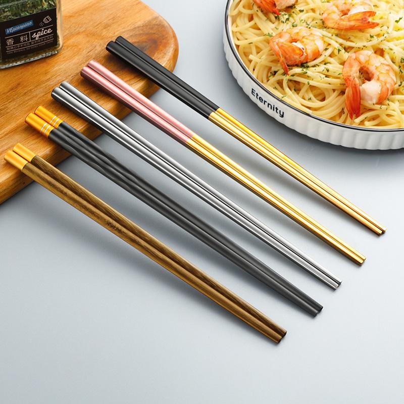 One Chopsticks Alloy Chopsticks Hotel Household High Temperature 304 Stainless Steel Chopsticks Solid Wood Chopsticks Single Pair Chopsticks Box