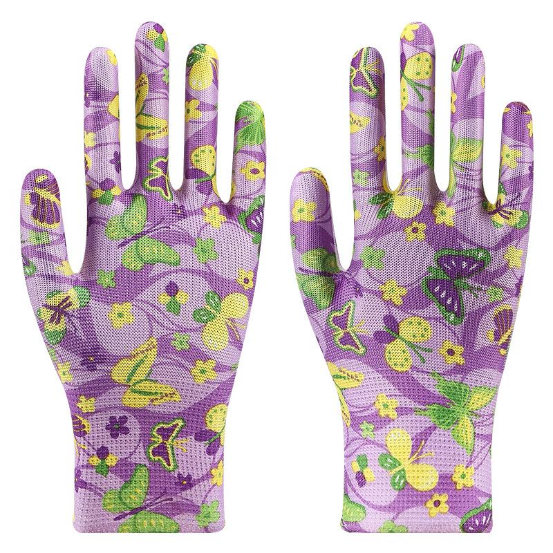1 Pair Of Colorful Floral Pattern Nylon Gardening Gloves with Palm Coating