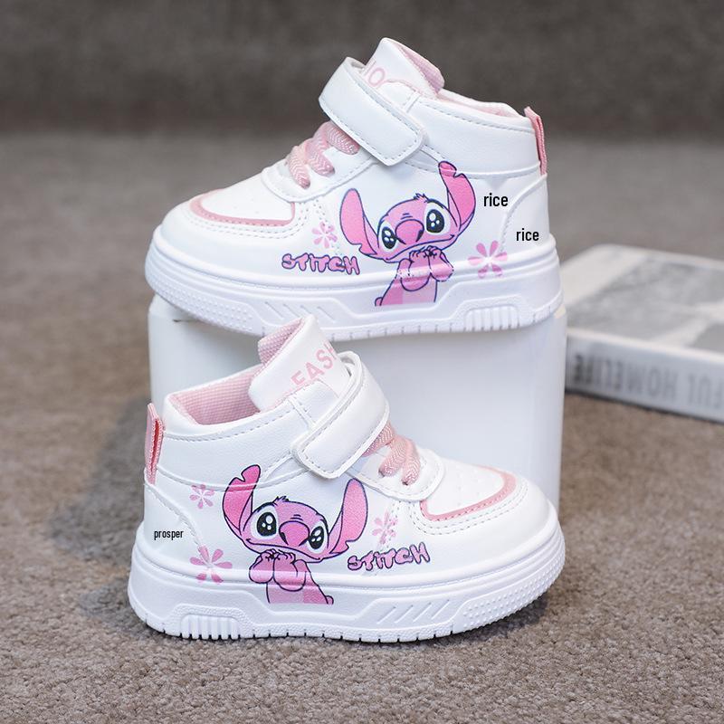 Atmungsaktive High-Top Cartoon-Skateschuhe für Kleinkinder und Mädchen, Leichte und lässige weiße Sneaker