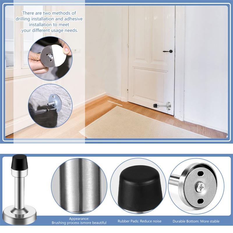 4pcs Stainless Steel Self Adhesive Door Stoppers Rubber Tip Wall Protector Door Catch Door Stop for Home Office