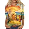 Women's Fashion Casual Halloween Print 3/4 Sleeve T-Shirt with Round Neck