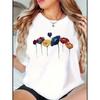 European Size Plus Size Women's Floral Print Short Sleeve T-Shirt - Vibrant for Lotus Flower Design, Breathable Stretch Fabric, Round Neck Casual Top