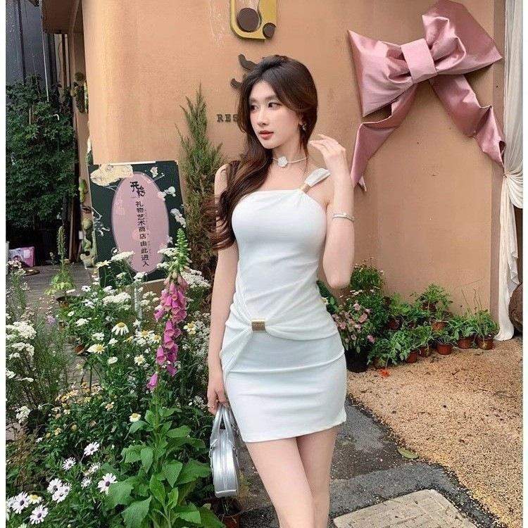 Sexy Spice Girl Wind Slant Shoulder Single Shoulder Suspender Dress Women's Summer New Slim and Skinny Buttocks Short Skirt Women's Clothing