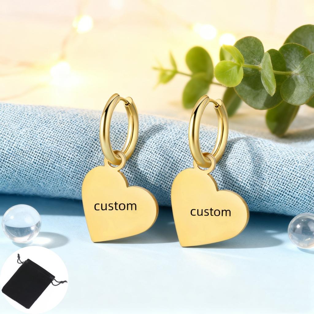 Customized Name Love Pendant Earrings Stainless Steel Personalized Heart Shaped Women's Pendant Earrings Fashion Simple Jewelry