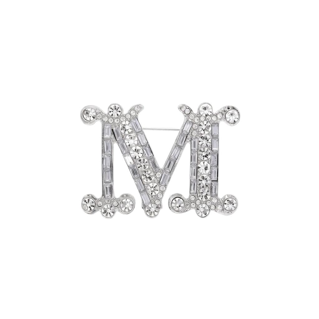 Versatile Letter M Brooch with Rhinestones for Suit Jacket, Fashion Pin