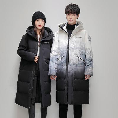 New Winter Men's Thickened Down Jacket Lengthened Male and Female Couples Knee Thickened Gradual Change Hooded Jacket