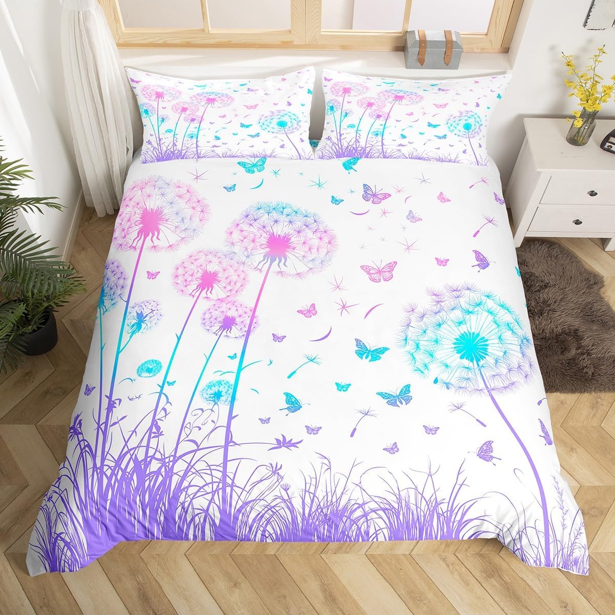 

Comforter Dandelion Full Queen Botanical Floral Bedding Set Nature Theme Butterfly Dandelions Comforter For Boys Girls Comforter (quilt)-EU Single(135*200cm)3pcs