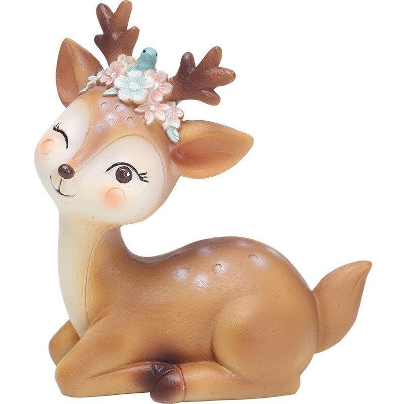 Natural Resin Sika Deer Ornaments Mini Cartoon Animal Crafts Cute Miniature Car Home Decorations