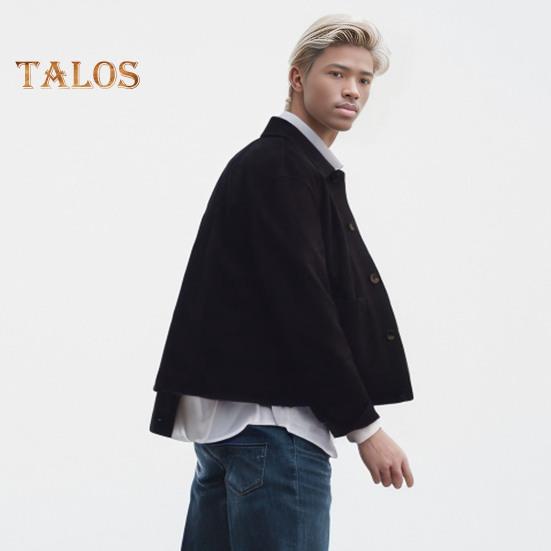 Men Jacket Lapel Long Sleeve Single Breasted Middle-aged Coat with Patch Pocket Solid Color Casual Jacket Outwear