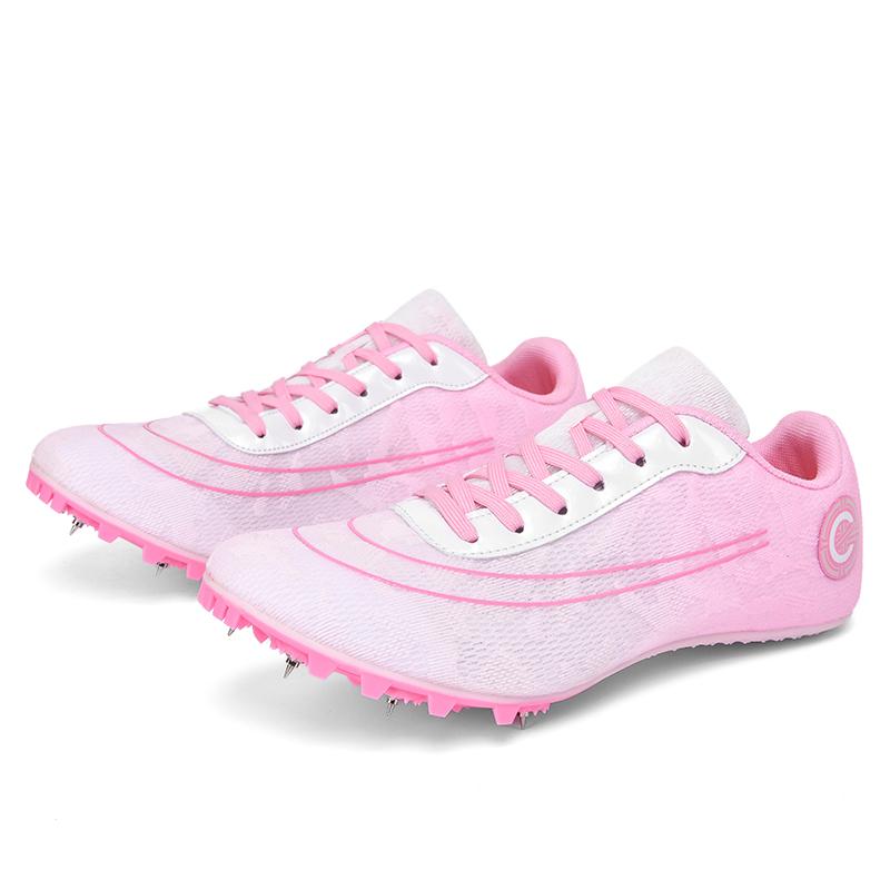 

Hot Selling Men Women Sneakers with Lace Up Mesh Ultra Light Anti Slip Unisex Nail Shoes Outdoor Track and Field Running Shoes 35 розовый