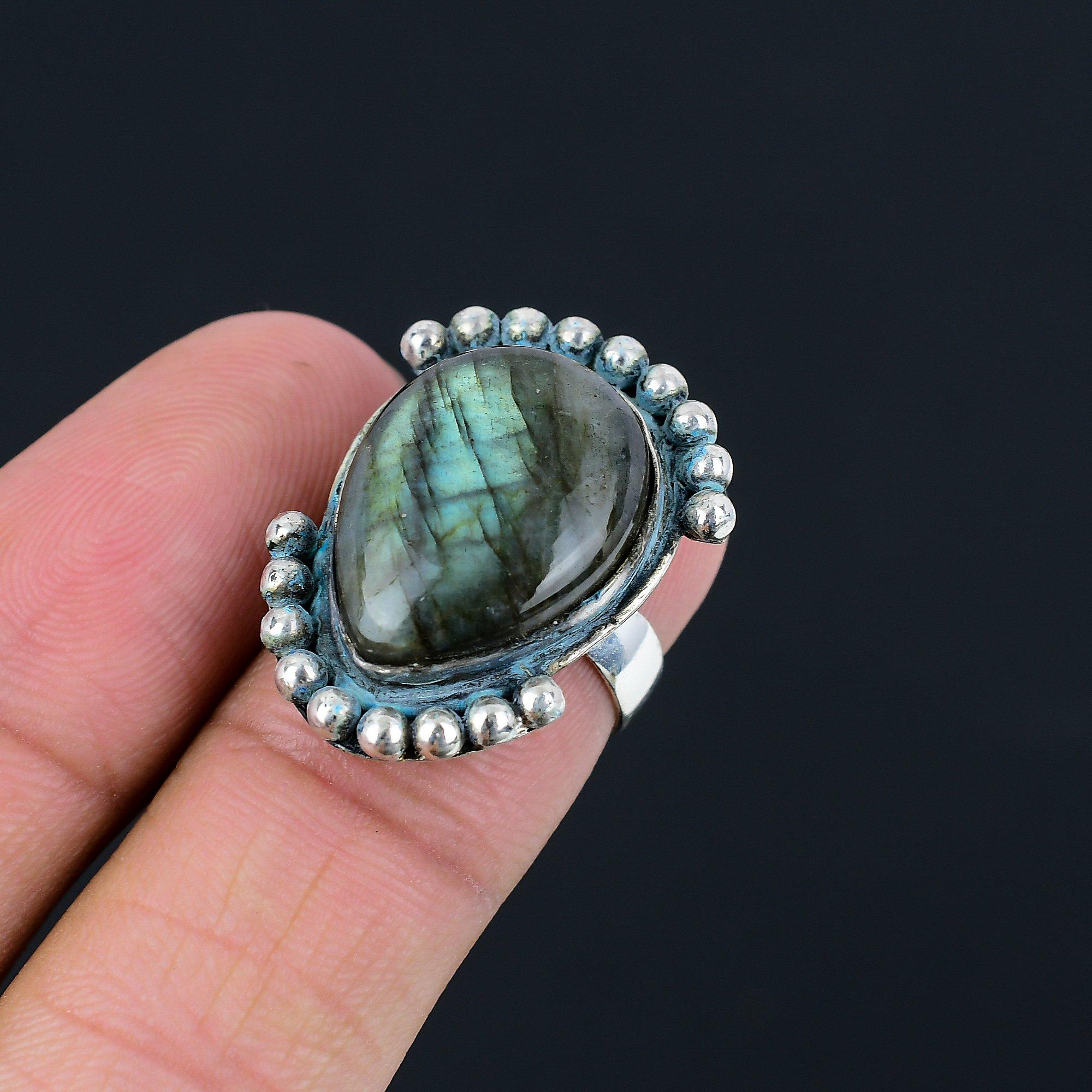 Sisters Day Deal Labradorite Gemstone Trendy Unique Ring Sterling Silver US 6 6