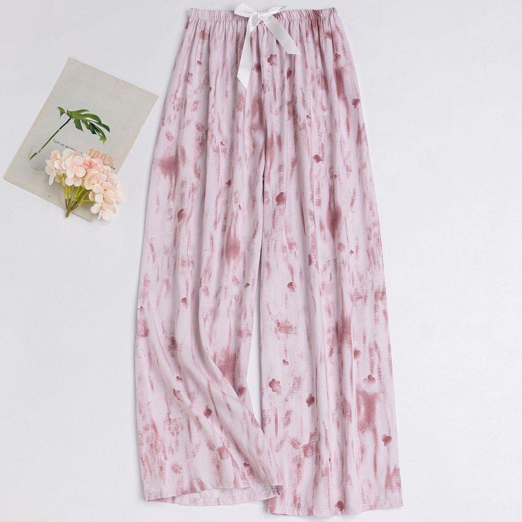Women's Floral Cotton Silk Pajama Pants, Mosquito Repellent, Outdoor & Home Wear, Plus Size, Lightweight Summer Style.