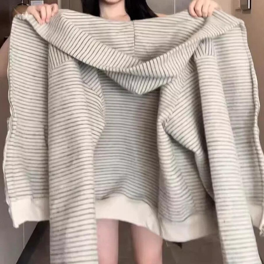 Damen gestreifter Reißverschluss Hoodie Cardigan - Koreanischer Stil, Frühling/Herbst 2026