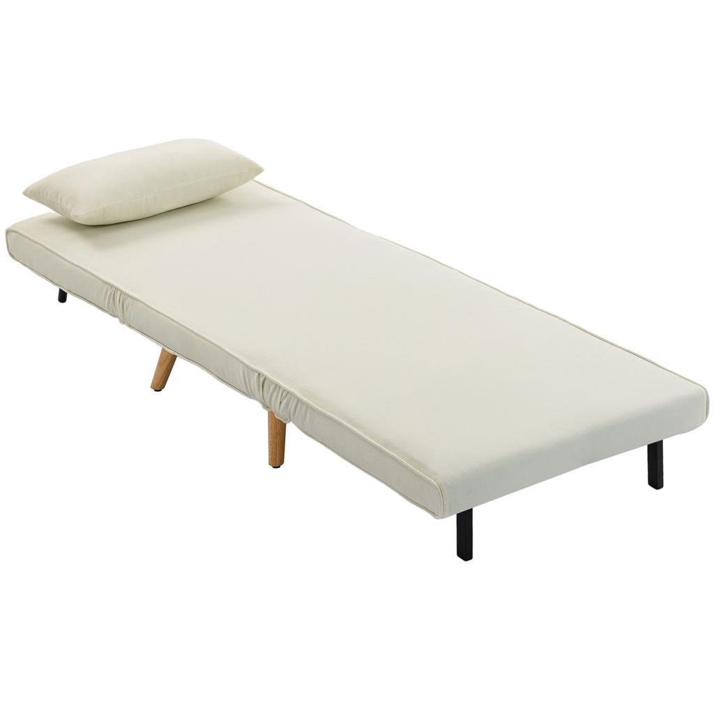 Convertible Chauffeuse Chair 3-in-1 Armchair Bed Single Bed 5-Position Backrest In Fabric with Cushion, Cream