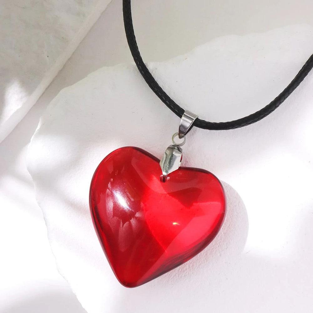 Rotes Herz Choker-Halskette Bunte Glasur Herz-Anhänger Halskette Große Herz-Schmuckstücke für Frauen Mädchen Herz-Anhänger Halskette