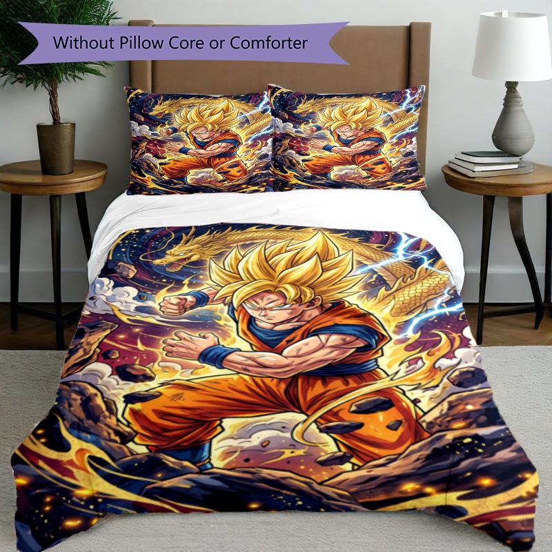 3pcs Duvet Cover Set (1*Duvet Cover + 2*Pillowcase, Without Core), Dragon Ball Print Bedding Set, Bedroom Decor, All‑Season, Gift