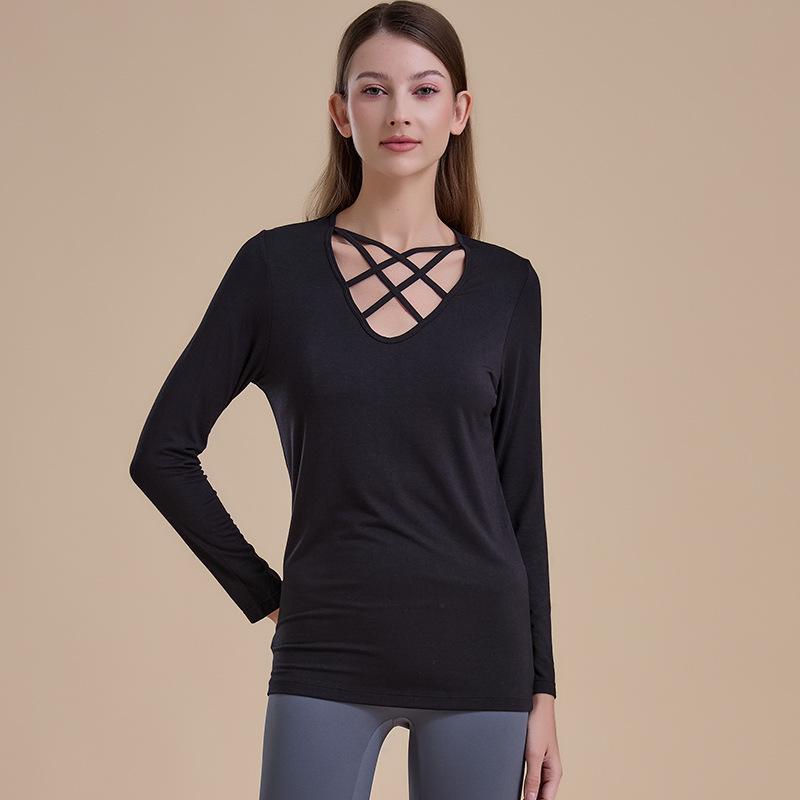 

Топ с длинным рукавом для йоги и фитнеса с перекрещенной спинкой One Size чёрный