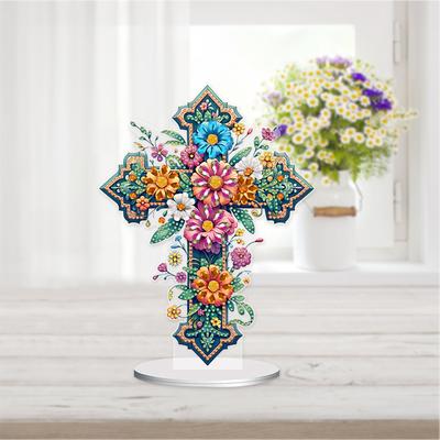 Sunflower Diamond Painting Tabletop Ornaments Kit Acrylic Special Shape Cross Rhinestones Desktop Ornaments for Adults Beginner