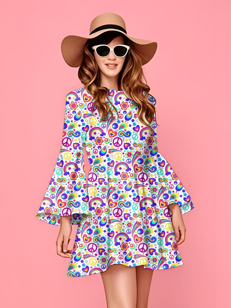 Retro 1970s Hippie Disco Print Women's Dress