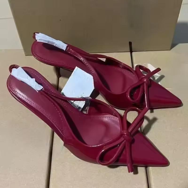 Bow Pointed Toe High Heels Sandals Women Shoes Fashion Slides Sexy Slingback Shoes Elegant Mules Sandals Female