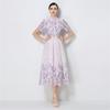 Elegant A-Line Dress for Women High-Quality Embroidery Flower Stand Collar Short Sleeve Fashion Runway Summer Dress Female 2026