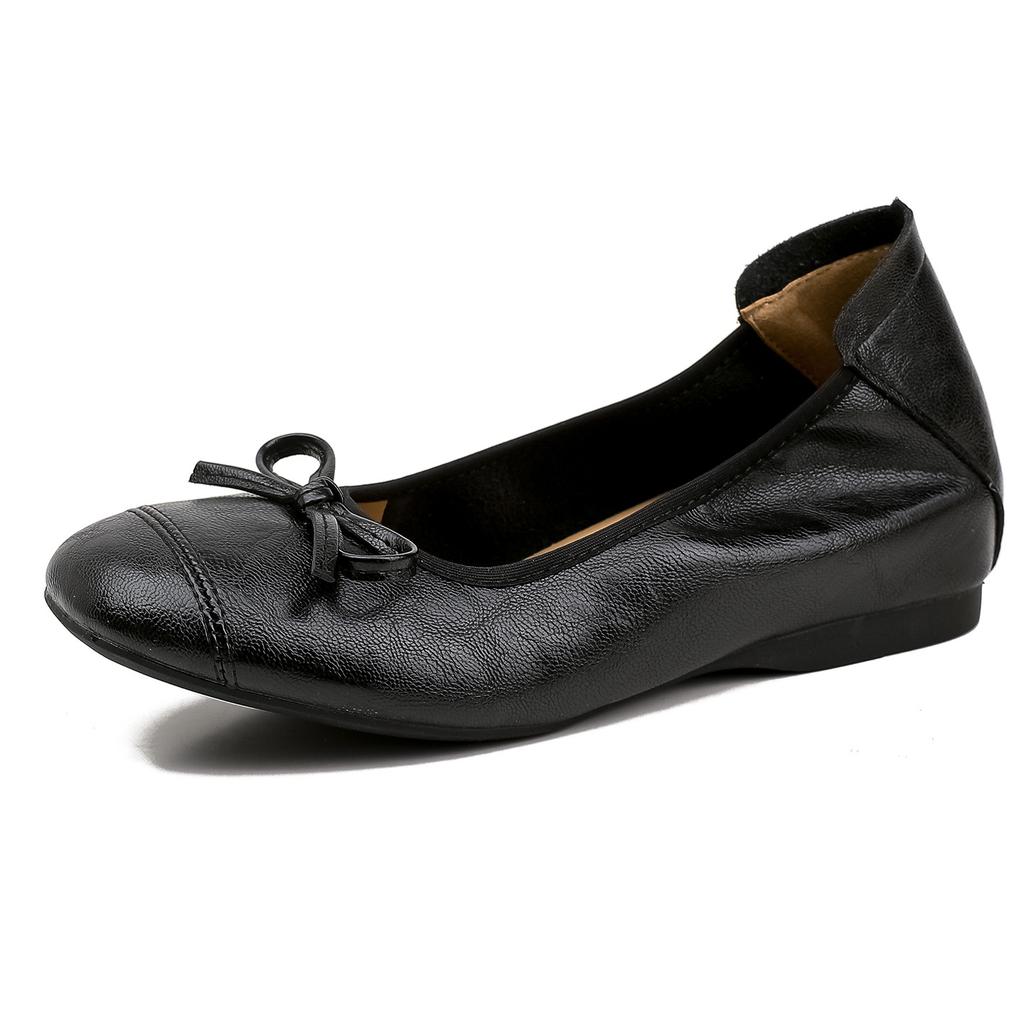 Inner height increase French bow single shoes women's shallow mouth square head soft leather ballet shoes summer new comfortable