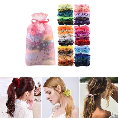 60pcs Premium Velvet Hair Scrunchy Hair Band Women Girls Hair Accessory Bag Gift