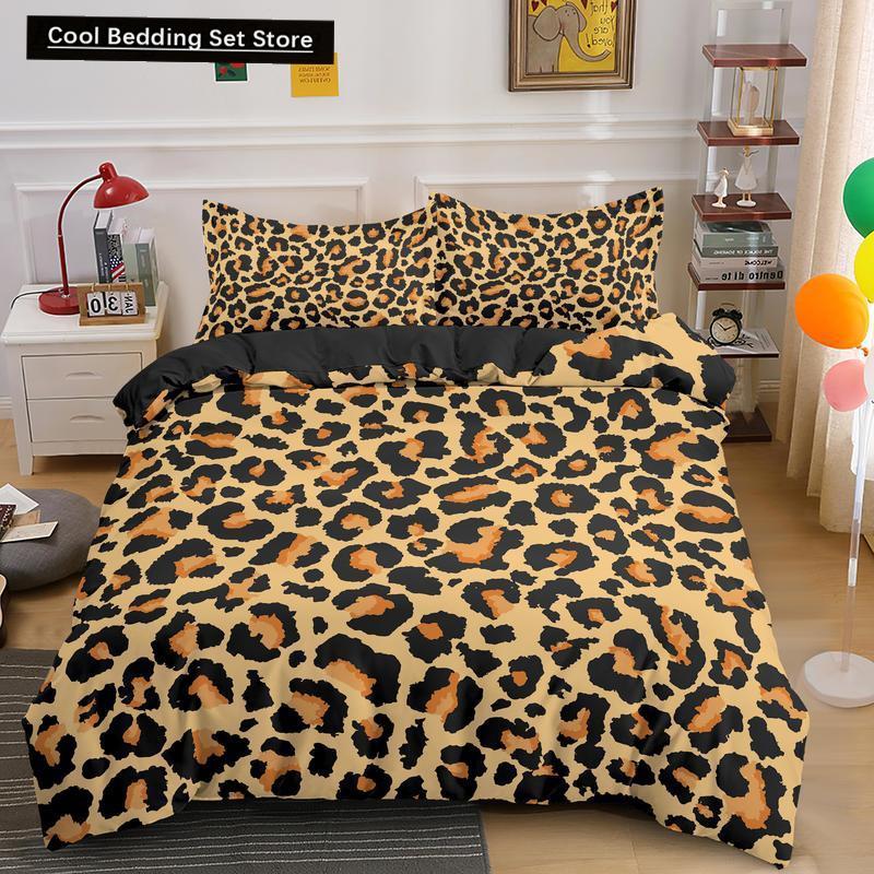 Leopard Print King Queen Duvet Cover Brown Cheetah Skin Pattern Bedding Set for Teens Girl Women Leopard 2/3pcs Soft Quilt Cover