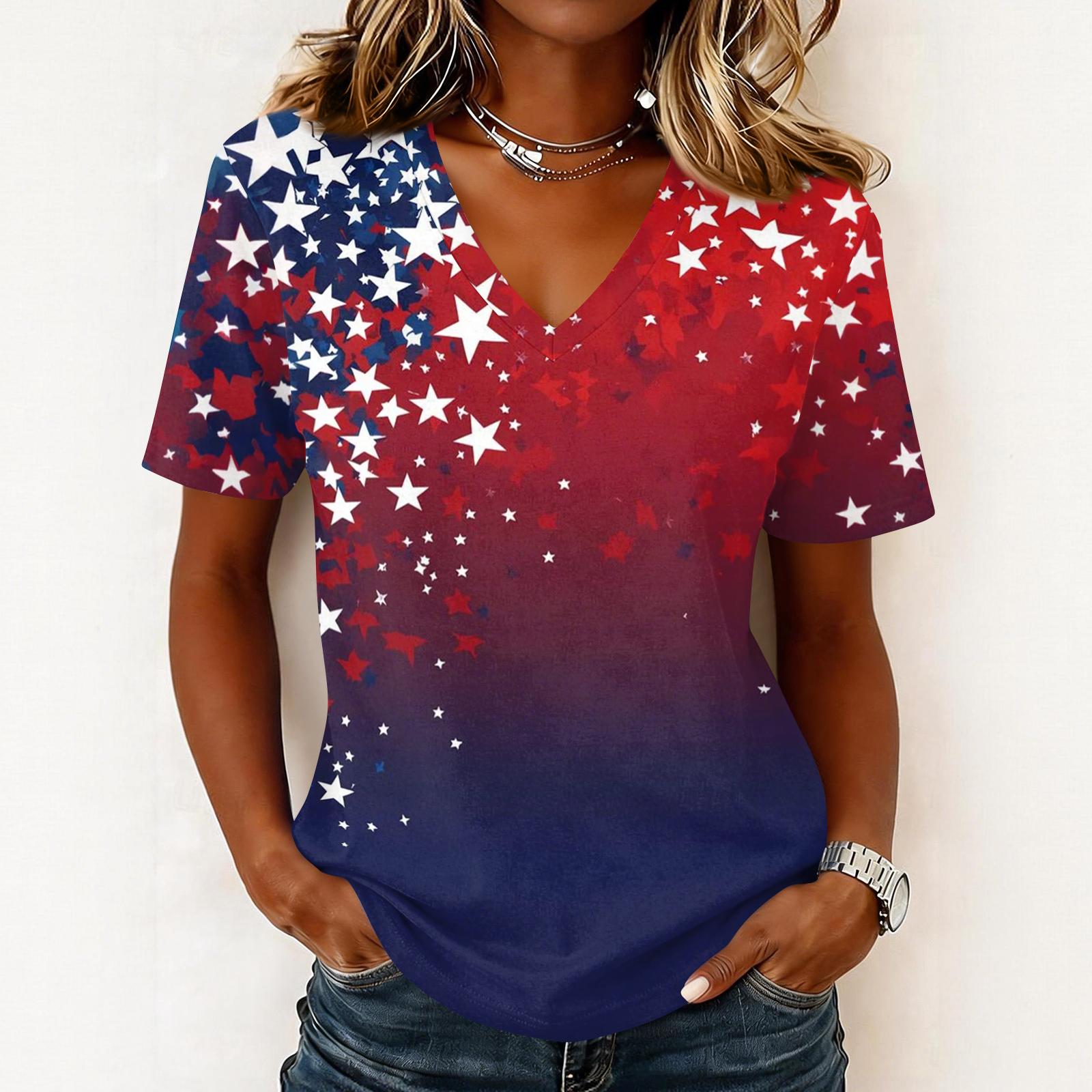 

Shirts For Women Trendy V Neck T Shirts Casual Printed Blouse Tops For Women L темно-синий
