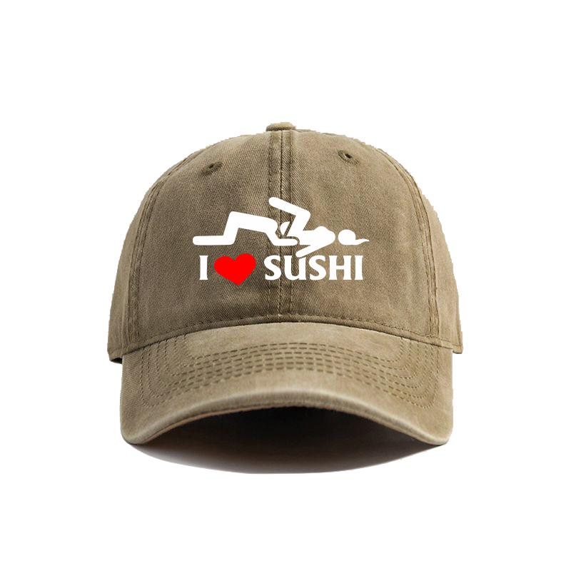 I Love Sushi Baseball Cap Summer Distressed Dad Hats Unisex Outdoor Adjustable Cotton Caps MZ-471