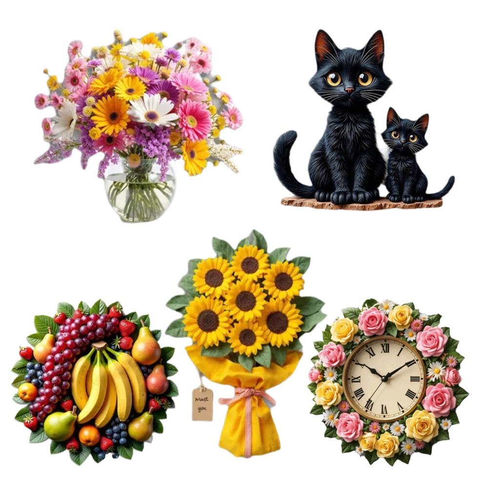 

5pcs Cat 2D Flat Paste Flower Home Decor Cute Magnet Refrigerator Paste Family Gatherings 5Pcs Cat Flower