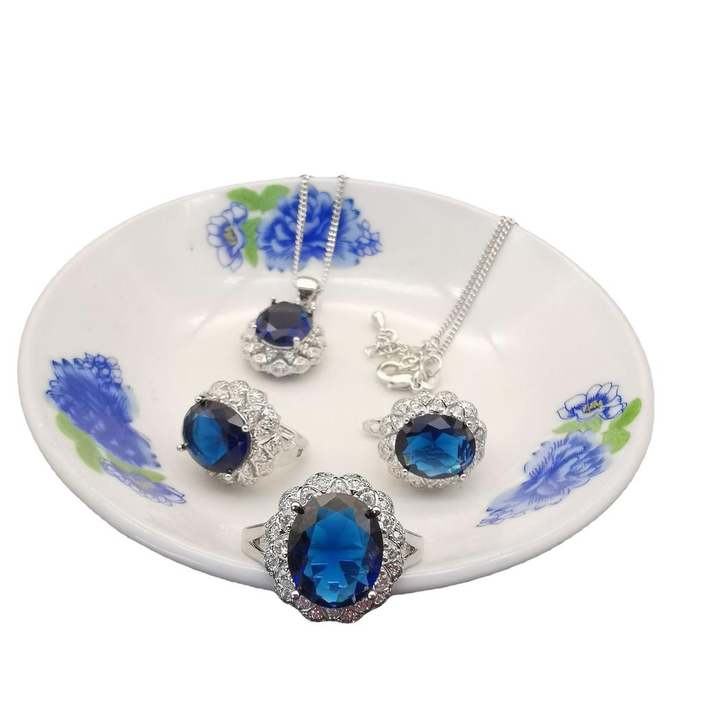 Personalisierter Modeschmuck Platinplattiert Amethyst Zirkon Halskette Ohrringe Ringe