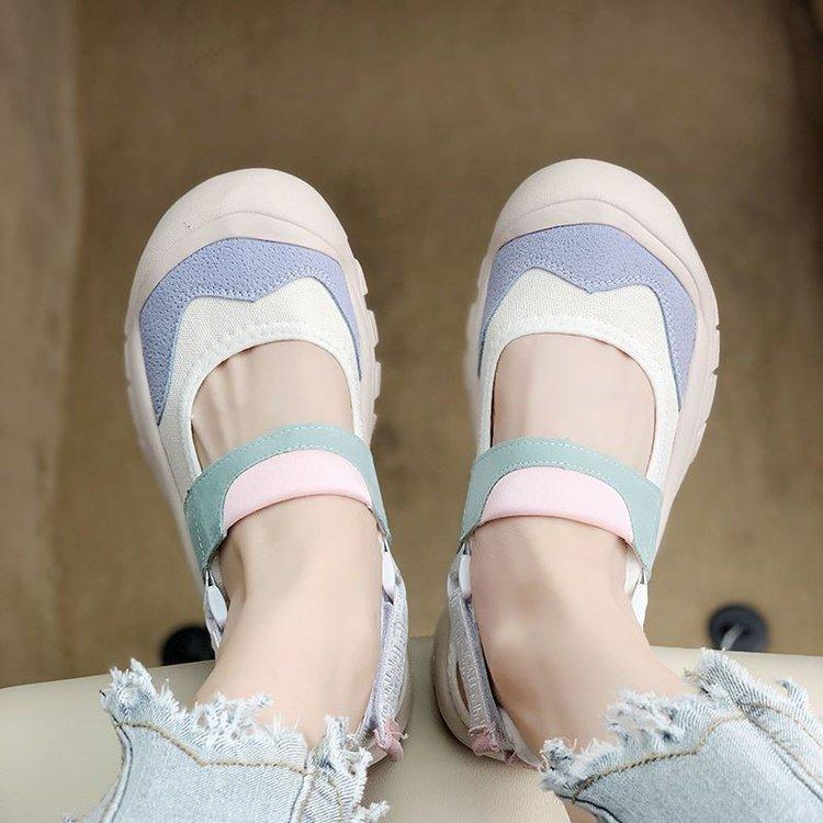 Fashion New Round Toe Thick Soled Women's Casual Comfortable Shoes Color Blocking Simple Fashionable Versatile Single Women Shoes
