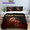 Custom Name,AC Milan Pattern Bedding Home Decoration Birthday Gift ( 1 duvet cover + 2 pillowcase, without core),fan merchandise.