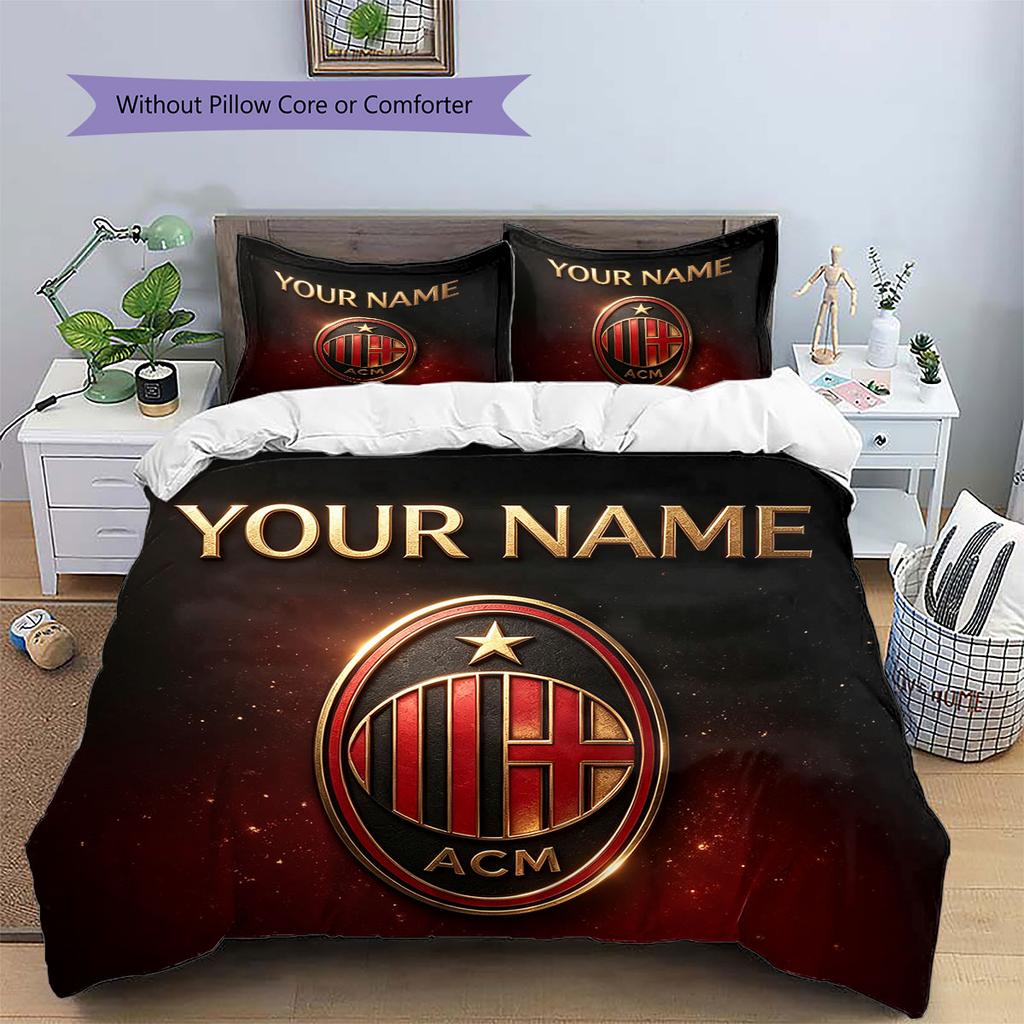Custom Name,AC Milan Pattern Bedding Home Decoration Birthday Gift ( 1 duvet cover + 2 pillowcase, without core),fan merchandise.